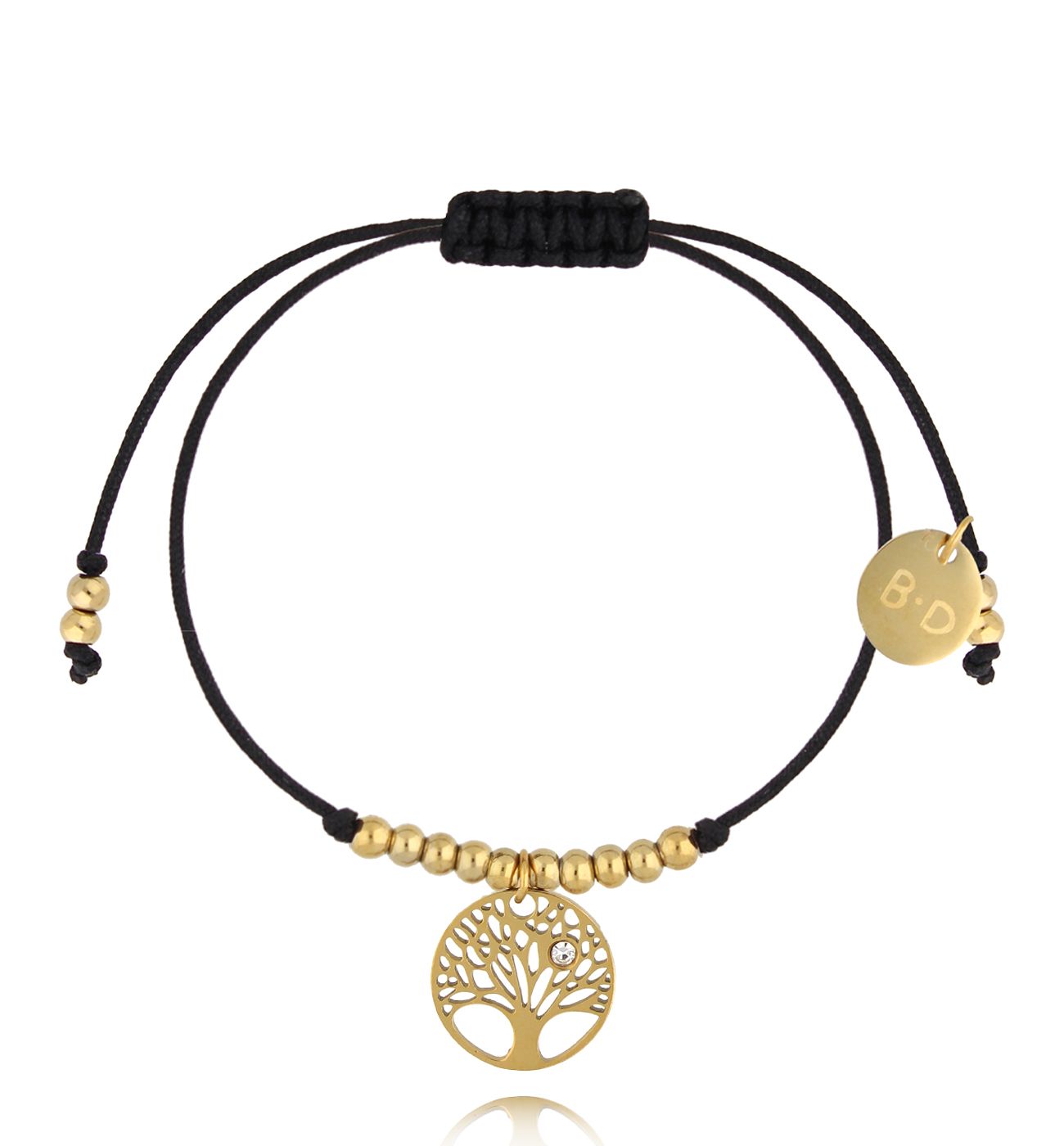Bransoletka czarna ze złotym drzewkiem Sagesse BGL0946 - By Dziubeka