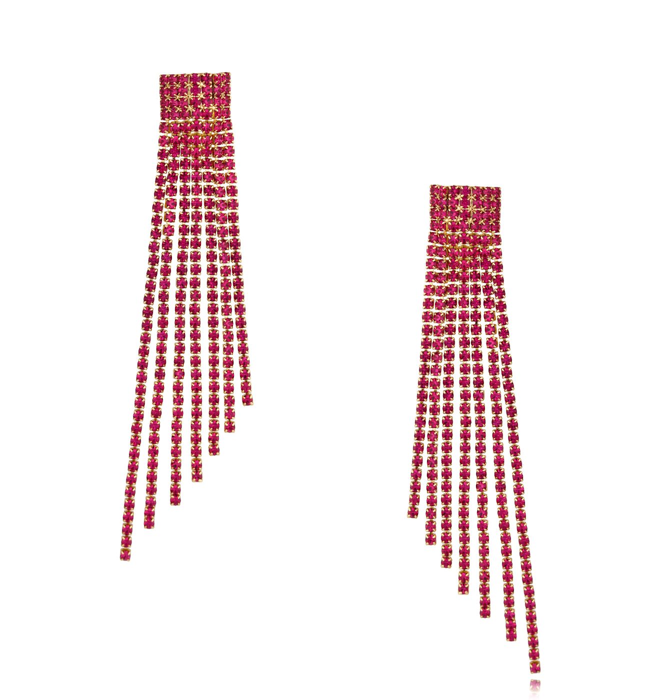 Kolczyki kryształowe fuksjowe złote Carnival - By Dziubeka