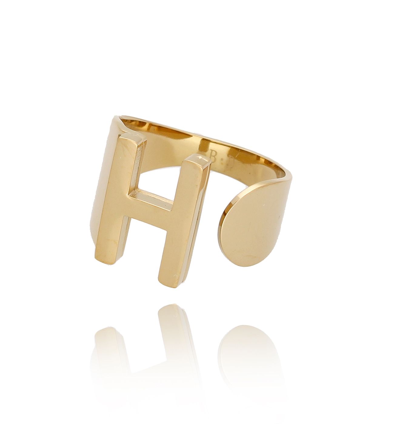 Pierścionek złoty ze stali szlachetnej z literką H - By Dziubeka