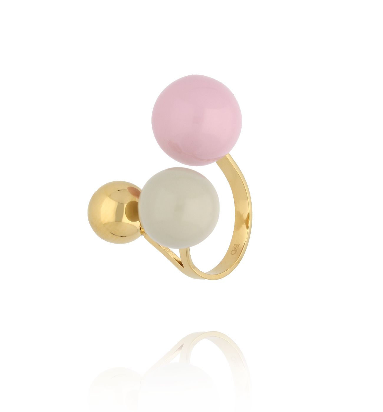 Pierścionek z kulkami w odcieniach szarości i różowego - By Dziubeka