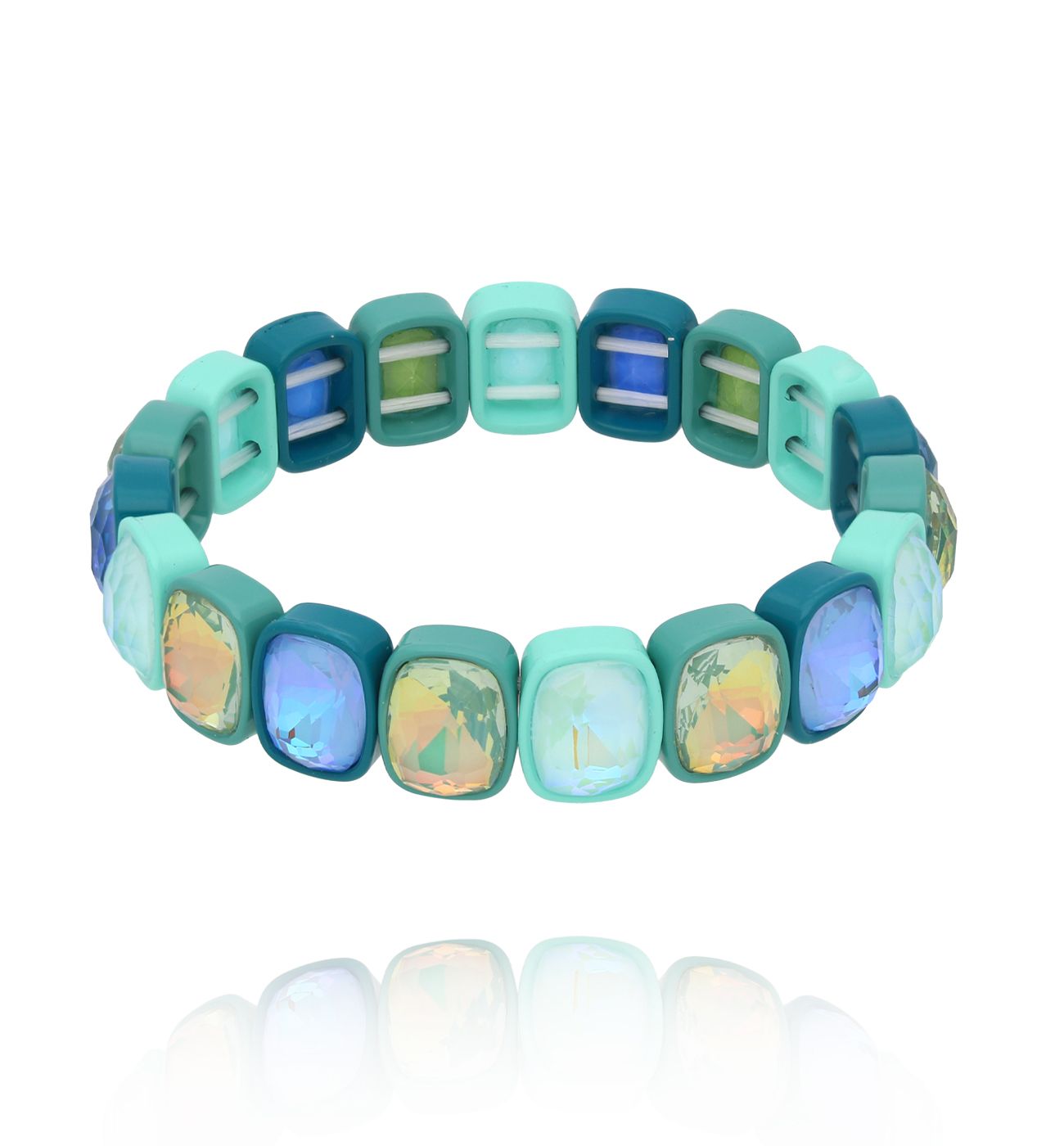 Bransoletka elastyczna z kryształami w turkusowej oprawie BCR0045 - By Dziubeka
