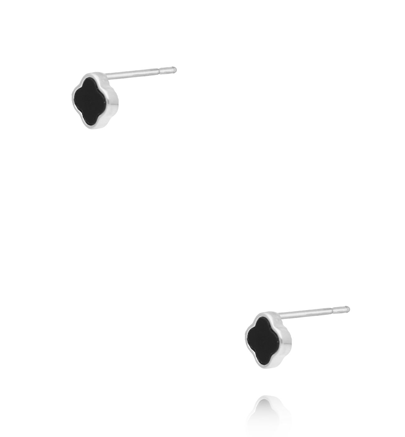 Kolczyki koniczynki z czarnym oczkiem srebrne KCA0103 - By Dziubeka