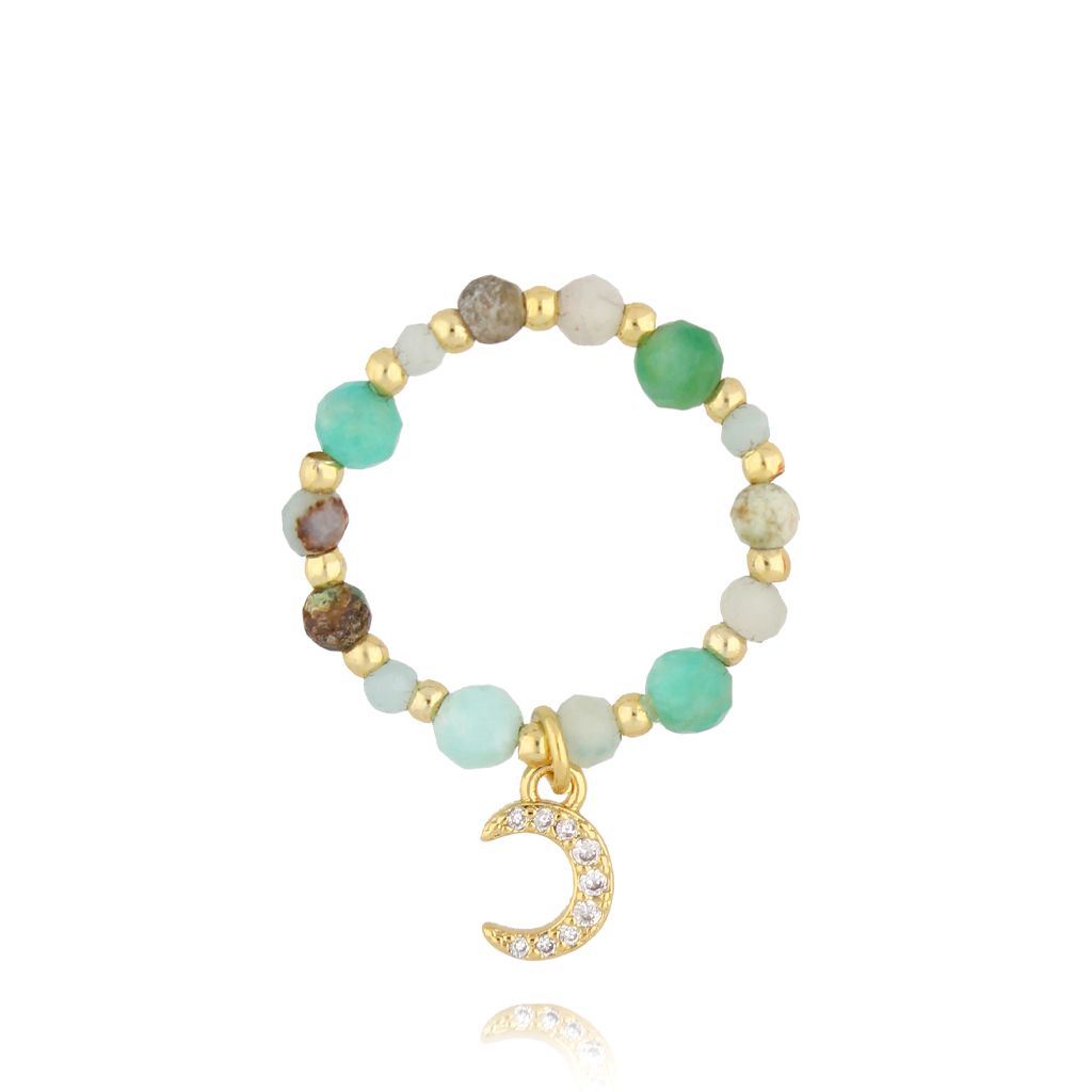 Pierścionek z amazonitami i księżycem PSC0601 - By Dziubeka