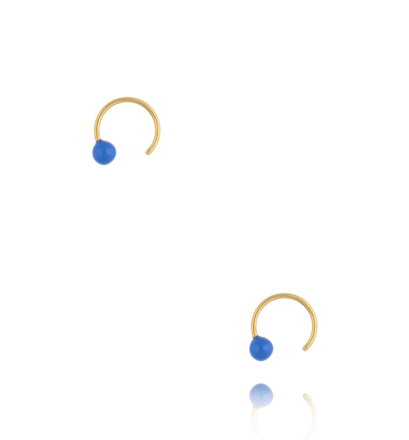Kolczyki złote okrągłe z niebieską emalią Round Enamel - By Dziubeka