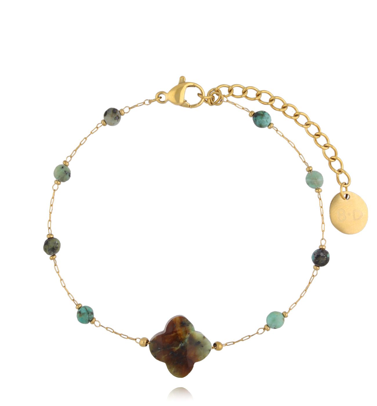 Bransoletka z koniczynką i turkusami afrykańskimi - By Dziubeka