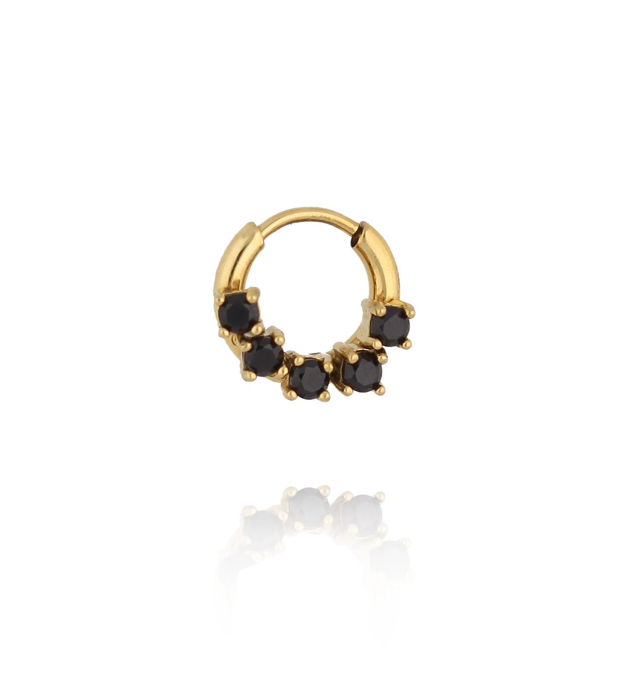 Kolczyk pojedynczy złocony z czarnymi cyrkoniami - By Dziubeka