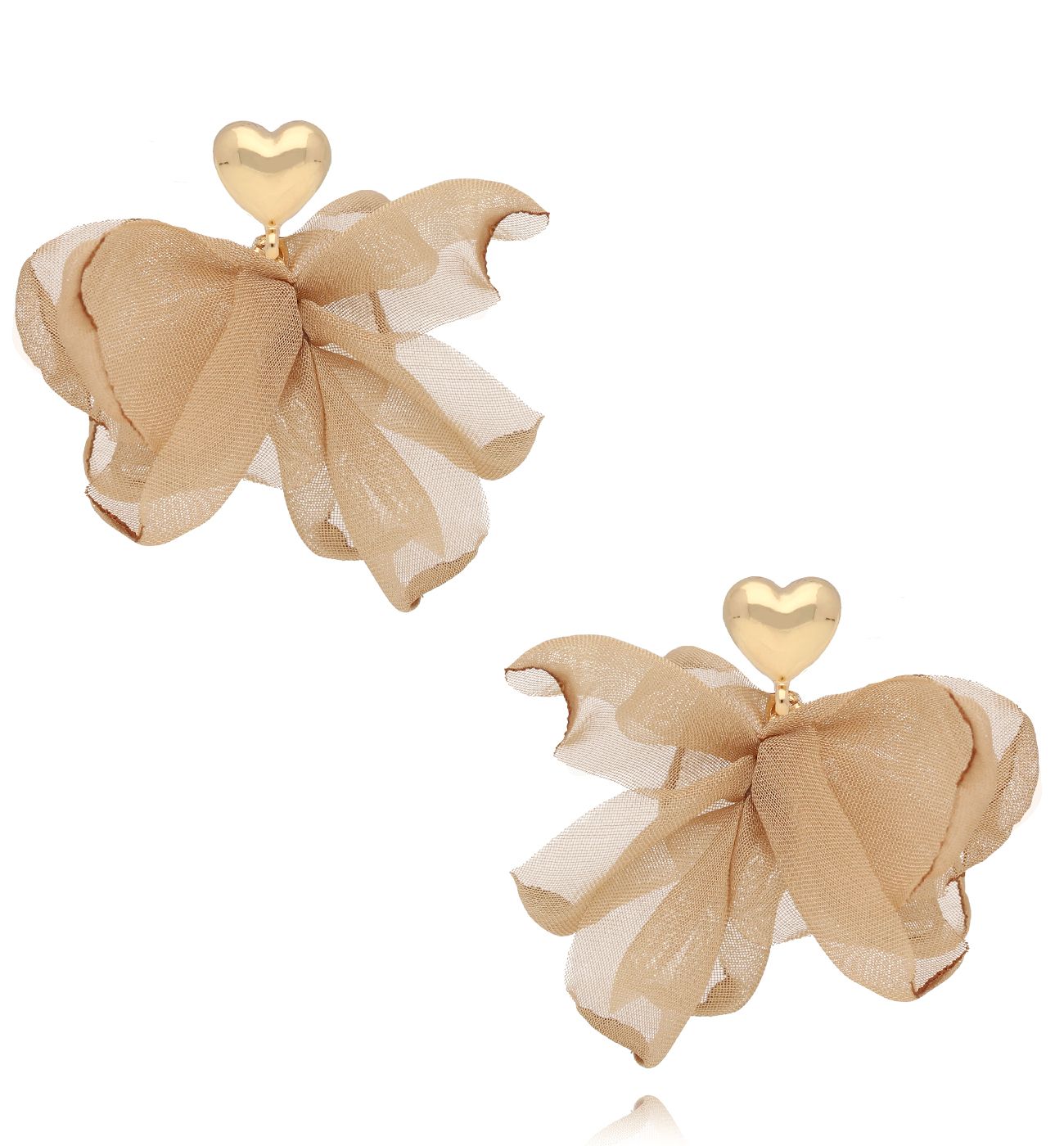 Kolczyki w kolorze cappuccino z kwiatami i złotym sercem KBL1984