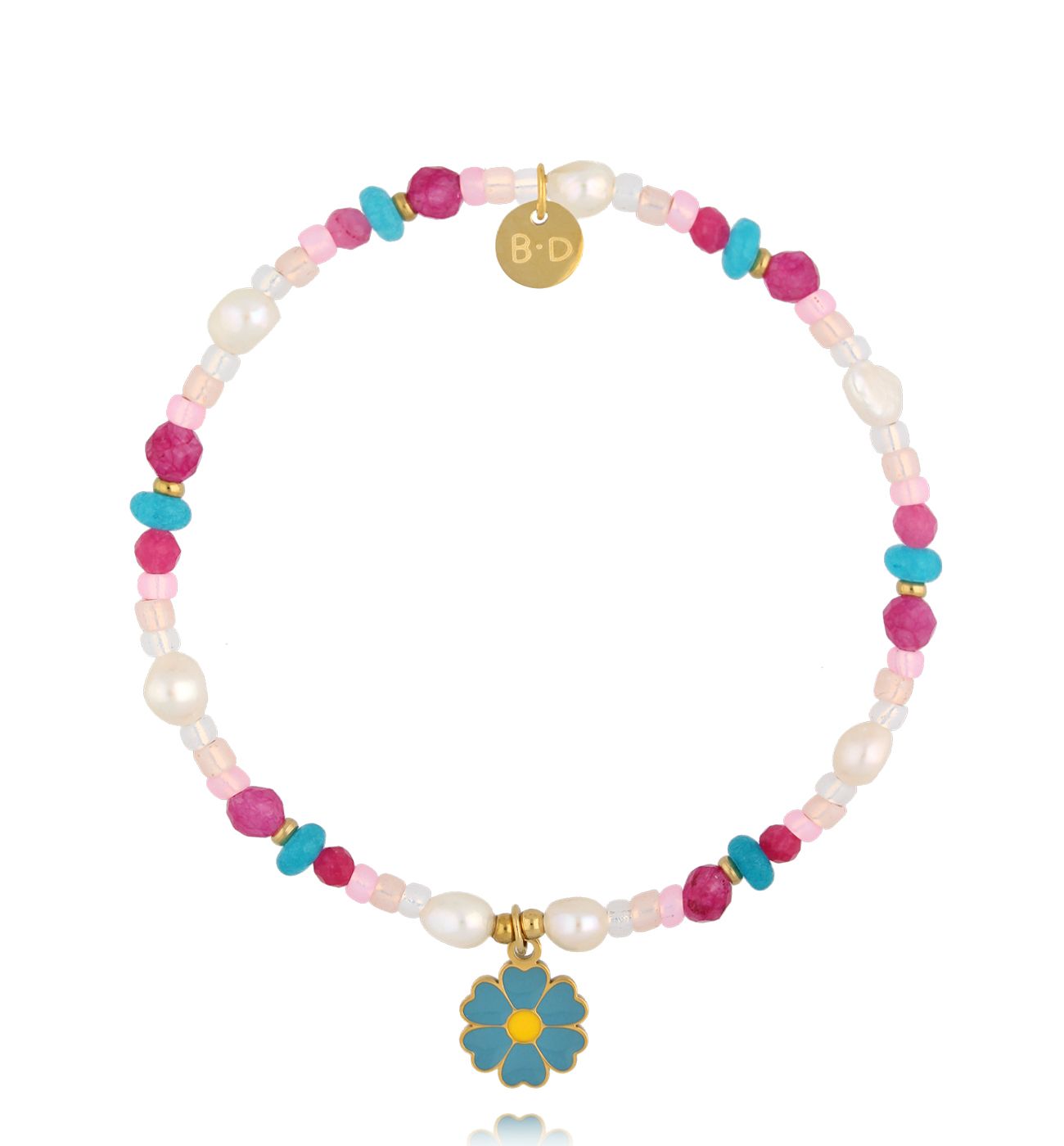 Bransoletka z perłami i kwiatuszkiem - By Dziubeka