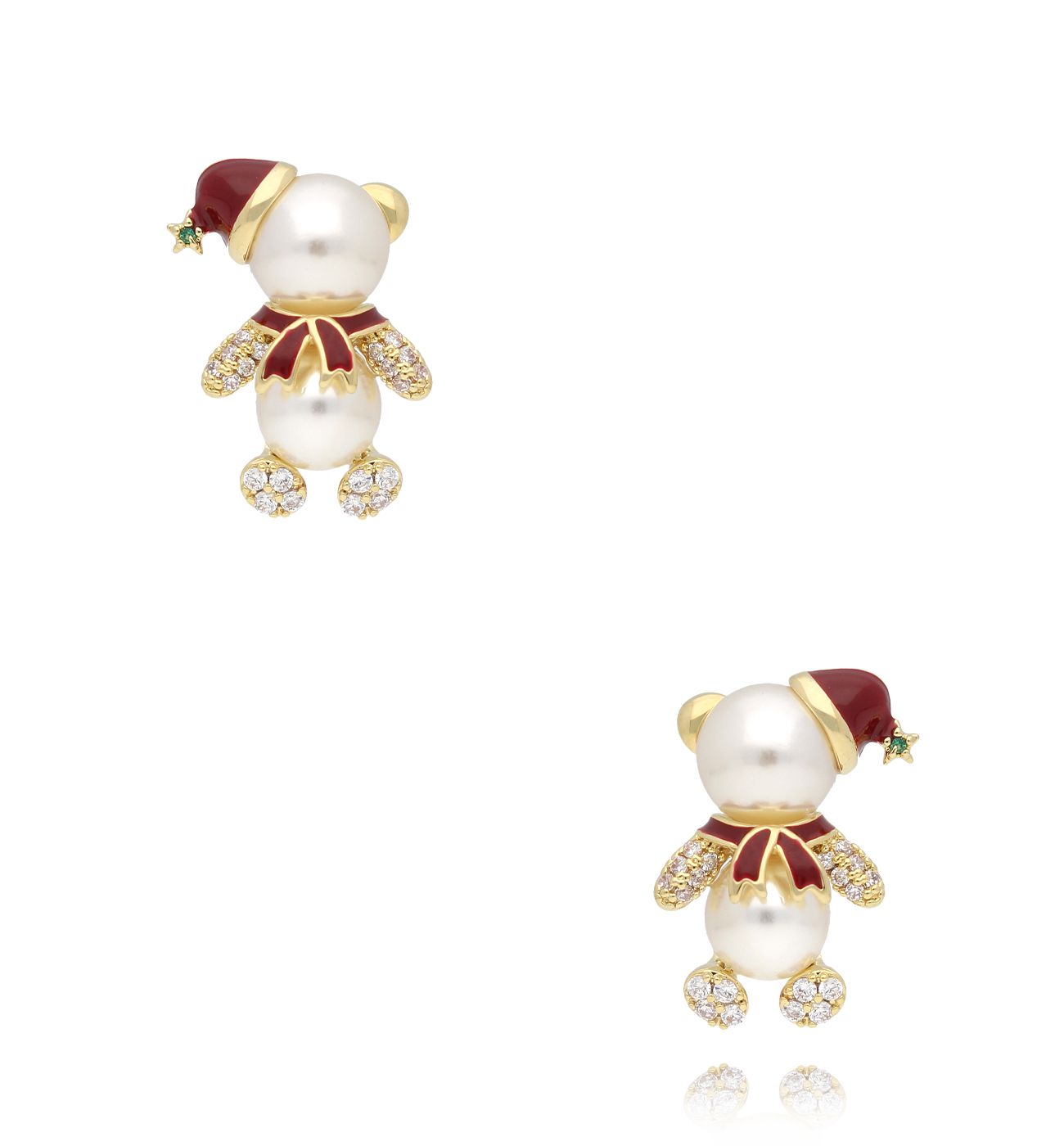 Kolczyki świąteczne z misiami z perełek KSY0298 - By Dziubeka