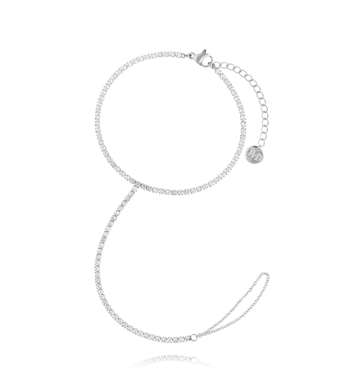 Bransoletka łańcuszkowa na dłoń z cyrkoniami srebrna BSS0261 - By Dziubeka