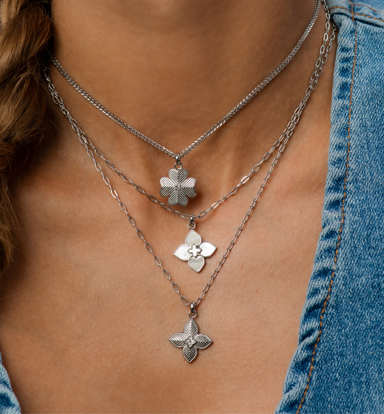 Zestaw naszyjników z koniczynkami srebrny Z0349 - By Dziubeka