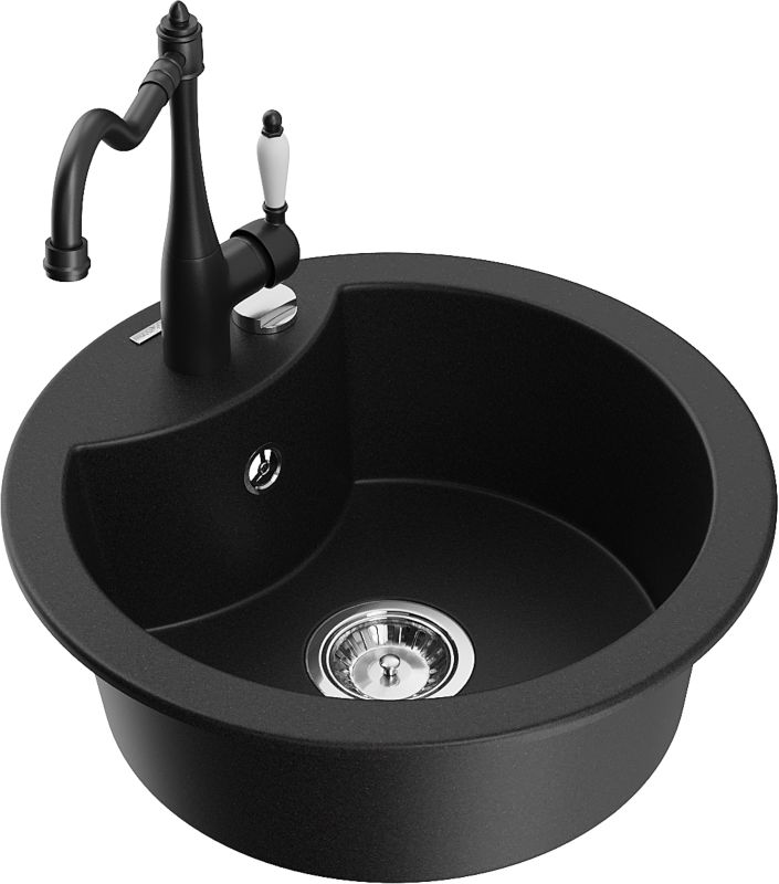 Zlewozmywak granitowy Mexen Diego 1-komorowy z baterią kuchenną Carla szary - 6512-71-670700-71 1 szt.