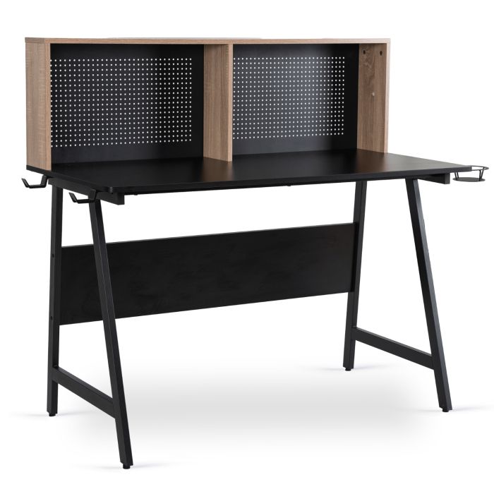 Biurko Ice Mebel Elite 138,5 cm Czarne/Dąb Sonoma Gamingowe z Uchwytami 1 szt.