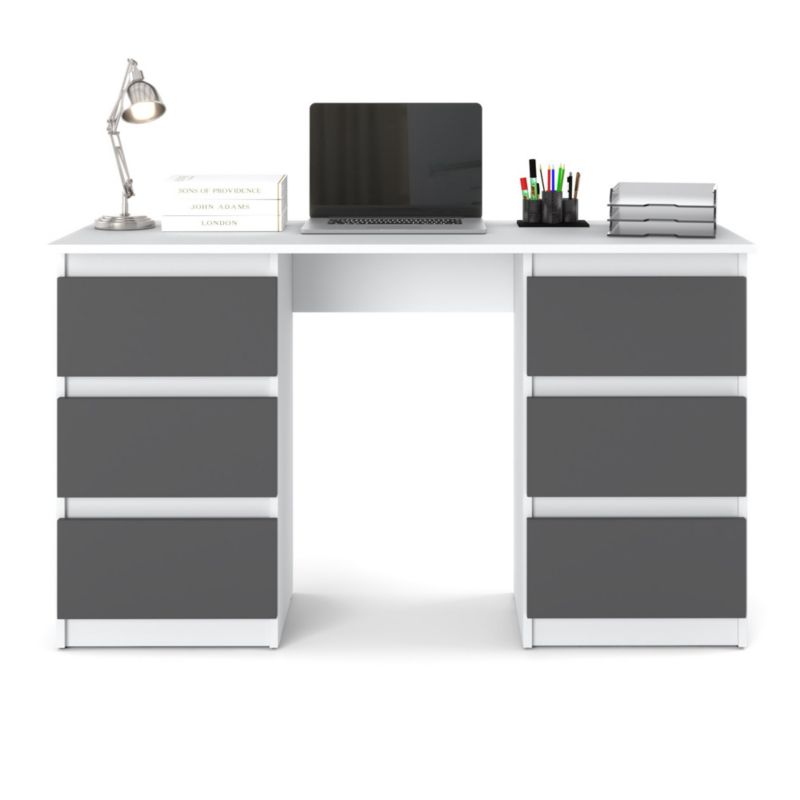 Biurko Hurtownia-Mebli Szuflady 6 Hugo 120cm Biały Mat Szary Mat 120x50x75 cm 1szt.