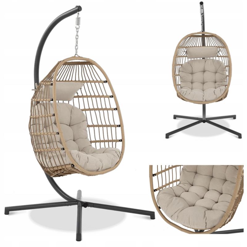 Fotel Ogrodowy Focus Garden Bujany Kosz Wiszący Harmony Kokon na Taras Ogród Balkon Beż 1 szt