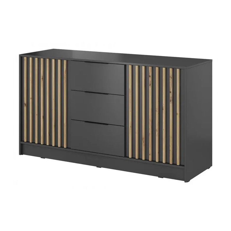 Komoda dwudrzwiowa z szufladami Bettso Nelly 3D z ozdobnymi lamelami grafitowa 1szt.