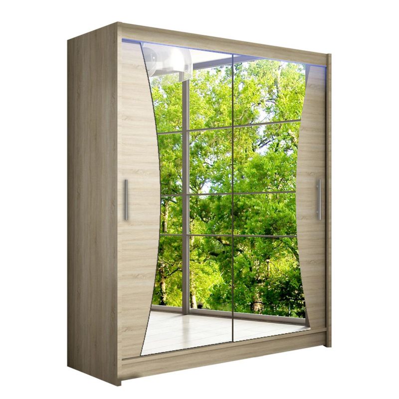 Szafa MIRJAN 24 z drzwiami przesuwnymi Presto IX z oświetleniem RGB dąb sonoma/lustro 1 szt.