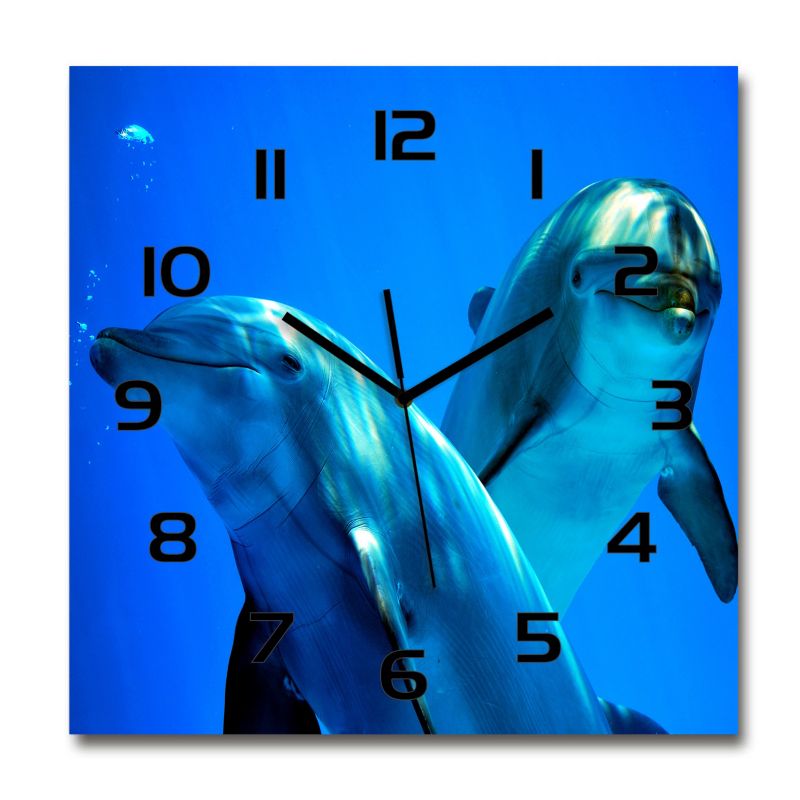 Zegar szklany Tulup Dwa delfiny czarne wskazówki 30x30 cm cm cichy 1 szt.