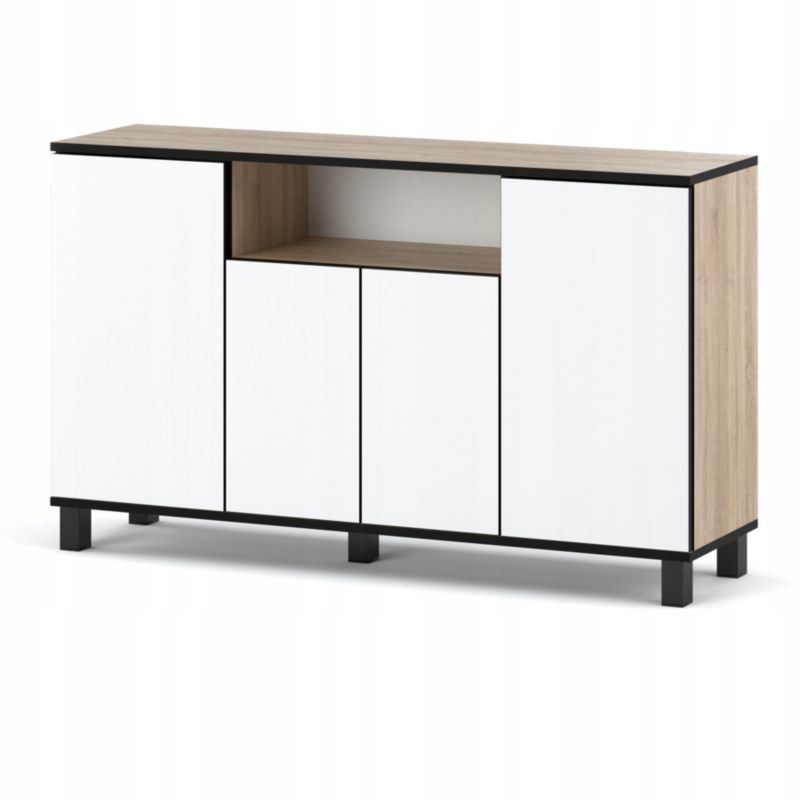 Duża Komoda 140 CM Stiv-Meble Dąb Sonoma Biały Mat Szafka Rtv 140X35X80 CM 1Szt.