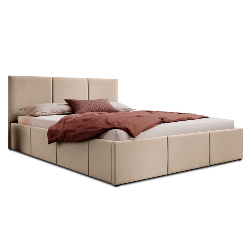 Łóżko tapicerowane z pojemnikiem MebleMWM SFG0159 180x200 beż 6 welur 1 szt.