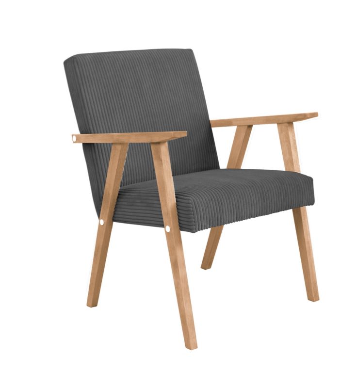 Fotel tapicerowany Bettso Lisek - prl w tkaninie poso na bukowej nodze ciemnoszary 1szt.