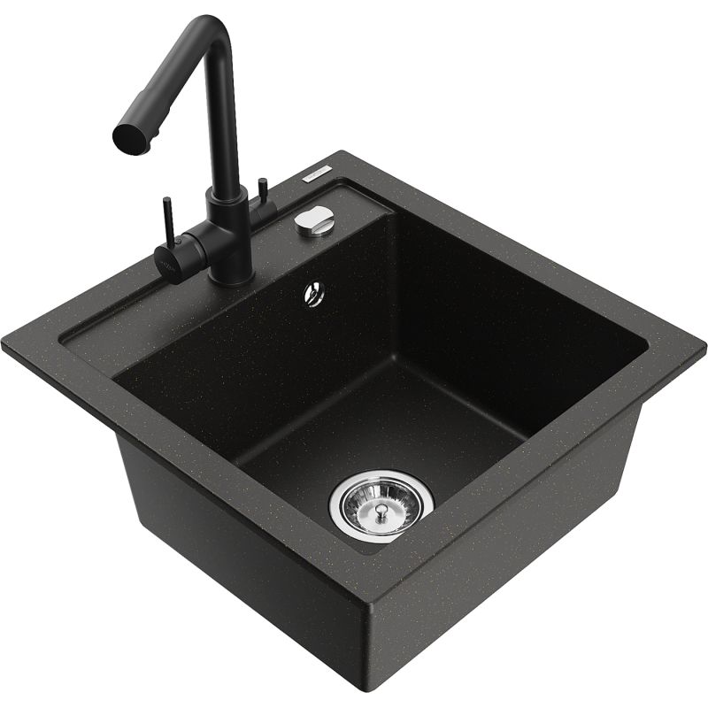 Zlewozmywak granitowy 1-komorowy Mexen Vito z baterią kuchenną Duero szary - 6503-71-671600-70-B 1 szt.