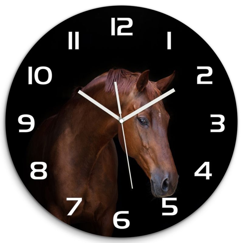 Zegar szklany Tulup Brązowy koń fi30 cm cichy 1 szt.