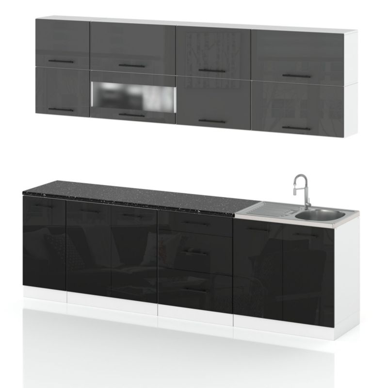 Zestaw Kuchenny Hurtownia-Mebli Z Blatem Kuchnia Robo Lux 260cm Biały Mat Szary Połysk/Czarny Połysk 260x52x157 cm 1szt.