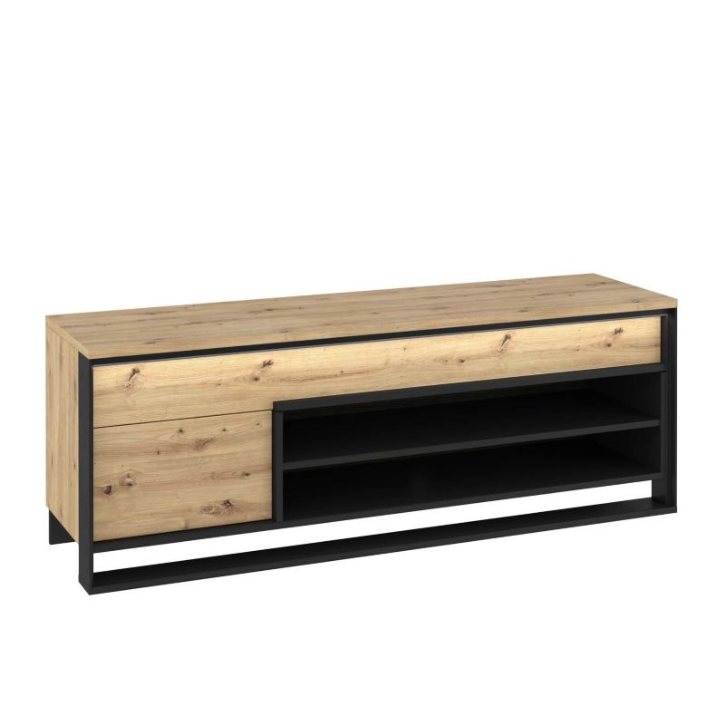 Szafka rtv jednodrzwiowa Bettso Quant nowoczesna z szufladą i oświetleniem LED do salonu dąb artisan 1szt.