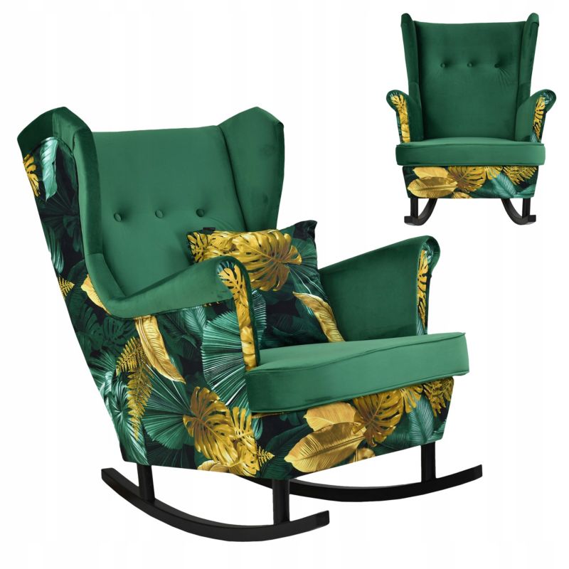 Fotel uszak do salonu bujany Family Meble Ari Print Duo zielony 1szt