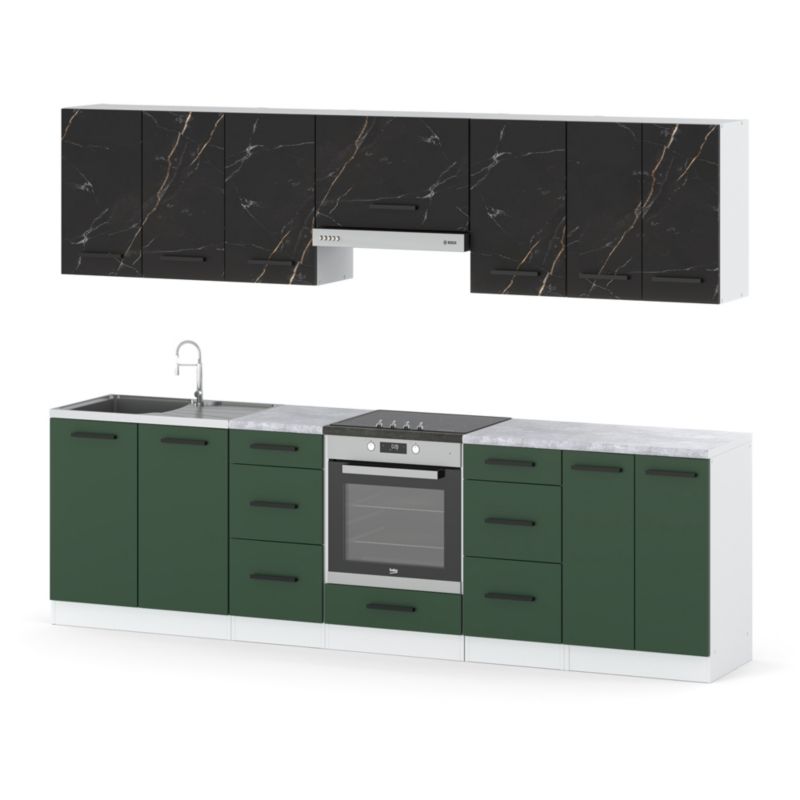 Zestaw Kuchenny Hurtownia-Mebli Z Blatem Kuchnia Roma 280cm Biały Mat San Sebastian/Butelkowa Zieleń 280x47x145 cm 1szt.