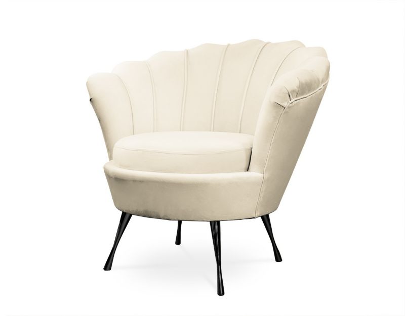 Fotel tapicerowany Bettso Muszelka na czarnej nodze do salonu beżowy 1szt.