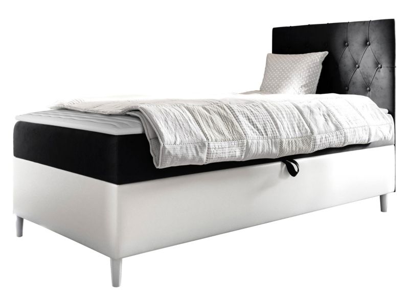 Łóżko kontynentalne MIRJAN 24 Filip Junior 1 100x200, Strona: Prawa biała ekoskóra/czarny 1 szt.