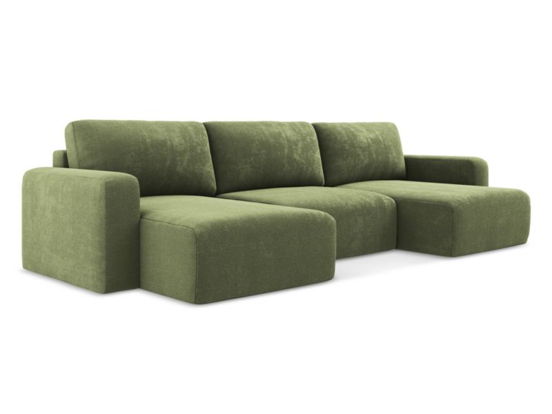 Sofa panoramiczna z funkcją spania LaMiaSofa OSTIA z tkaniny szenilowej 332x149 cm zielony 1 szt.