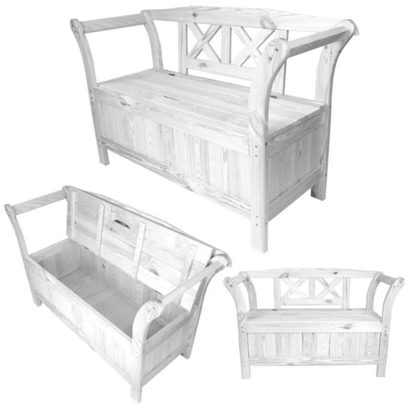 Ławka KADAX ogrodowa ze skrzynią Lena biała 1 szt.