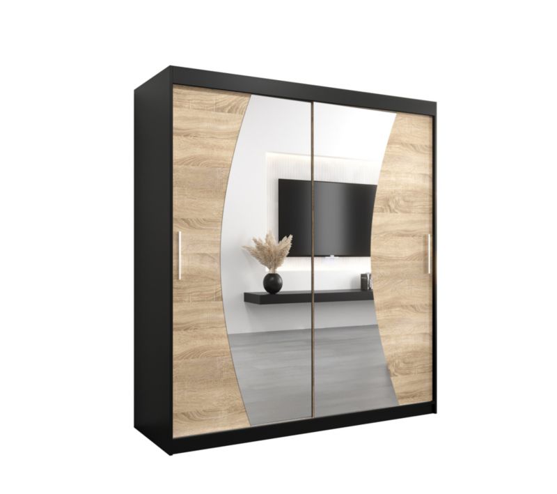 Szafa przesuwna Garderoba Abiks WAVE 180 czarny mat + dąb sonoma 1 szt.