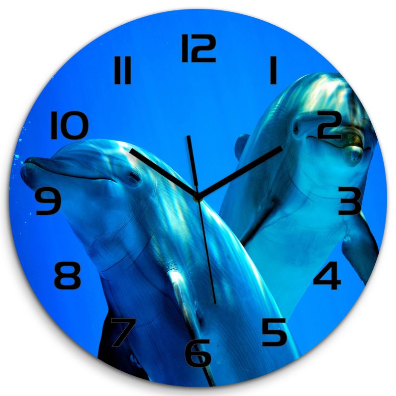 Zegar szklany Tulup Dwa delfiny czarne wskazówki fi30 cm cichy 1 szt.