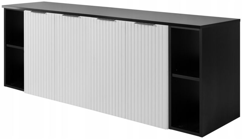 Szafka łazienkowa Furnidea 160 cm wisząca pod umywalkę biała z czarnym blatem i regałami Flow 1 szt.