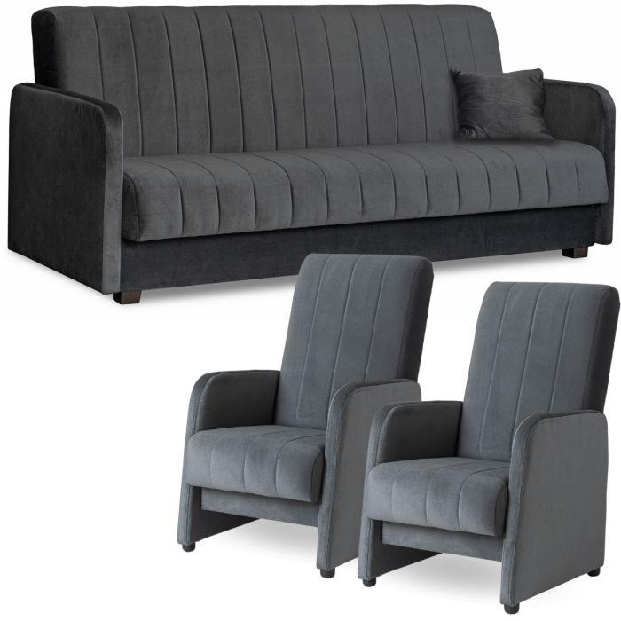 Zestaw Wypoczynkowy Porto Mebel Elite Sofa i 2 Fotele Szary 1 kpl