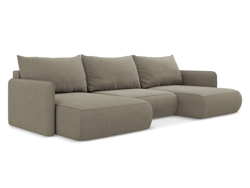 Sofa panoramiczna z funkcją spania LaMiaSofa PALERMO z tkaniny strukturalnej 290x148 cm ciemny beż 1 szt.