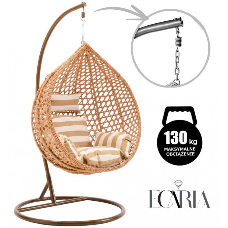 Fotel wiszący eCarla huśtawka kokon z poduszkami w pasy KR28 1 szt.