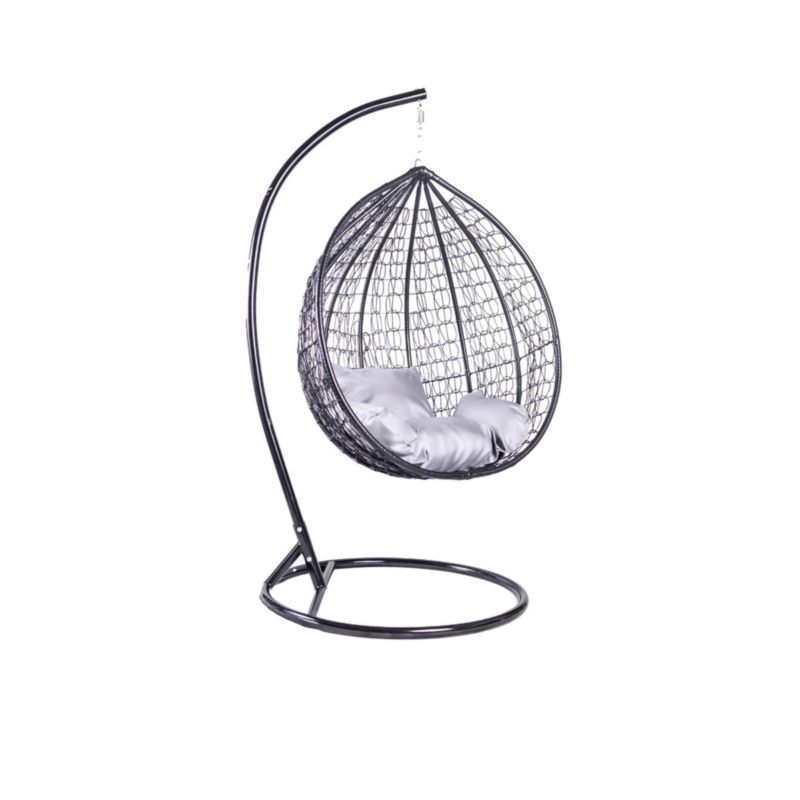 Fotel wiszący Bettso Cobe ogrodowy z pokrowcem przeciwdeszczowym szara poduszka czarny 1szt.