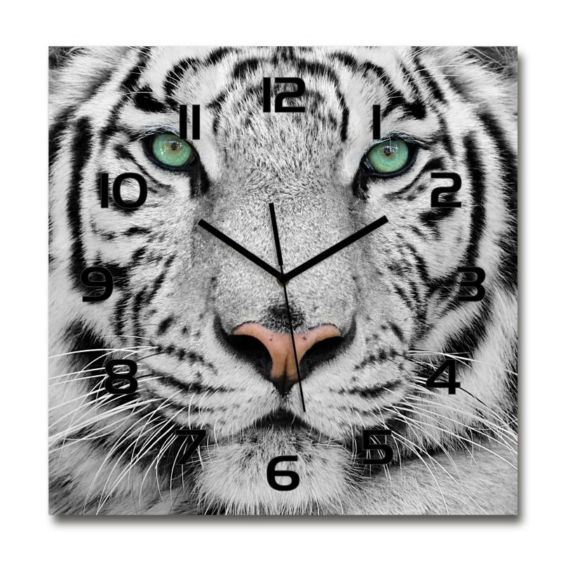 Zegar szklany Tulup Biały tygrys czarne wskazówki 30x30 cm cm cichy 1 szt.