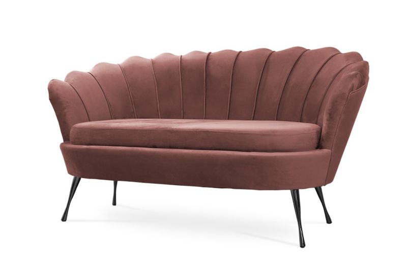 Sofa tapicerowana Bettso Muszelka na czarnej nodze wygodna w stylu glamour antyczny róż 1szt.