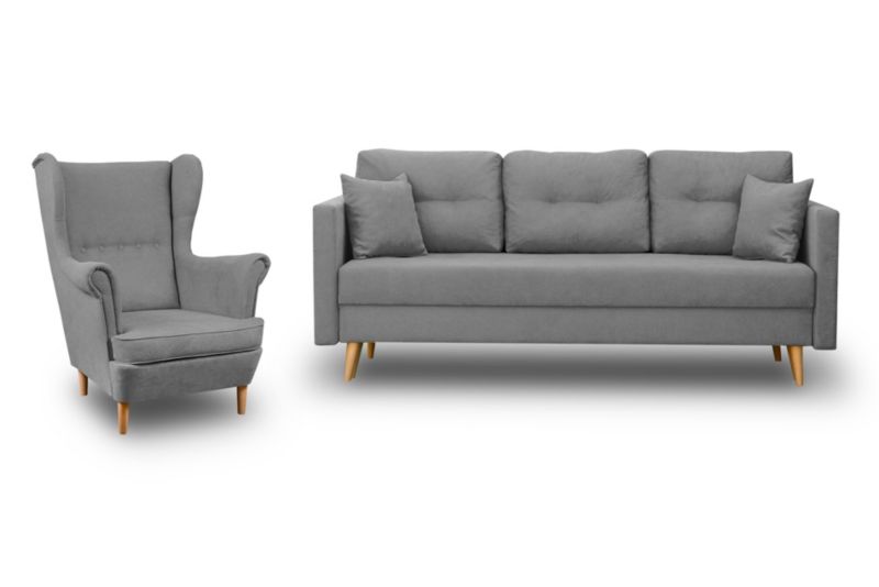 Zestaw skandynawski sofa i fotel Bonni Lahti/Denver Szary 1 szt.