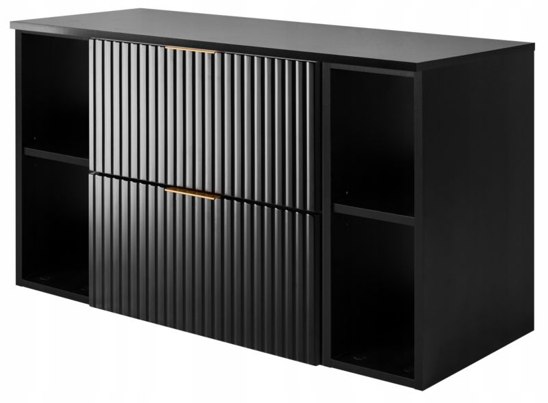 Szafka łazienkowa Furnidea 100 cm wisząca pod umywalkę czarna z regałami i blatem FLOW 1 szt.