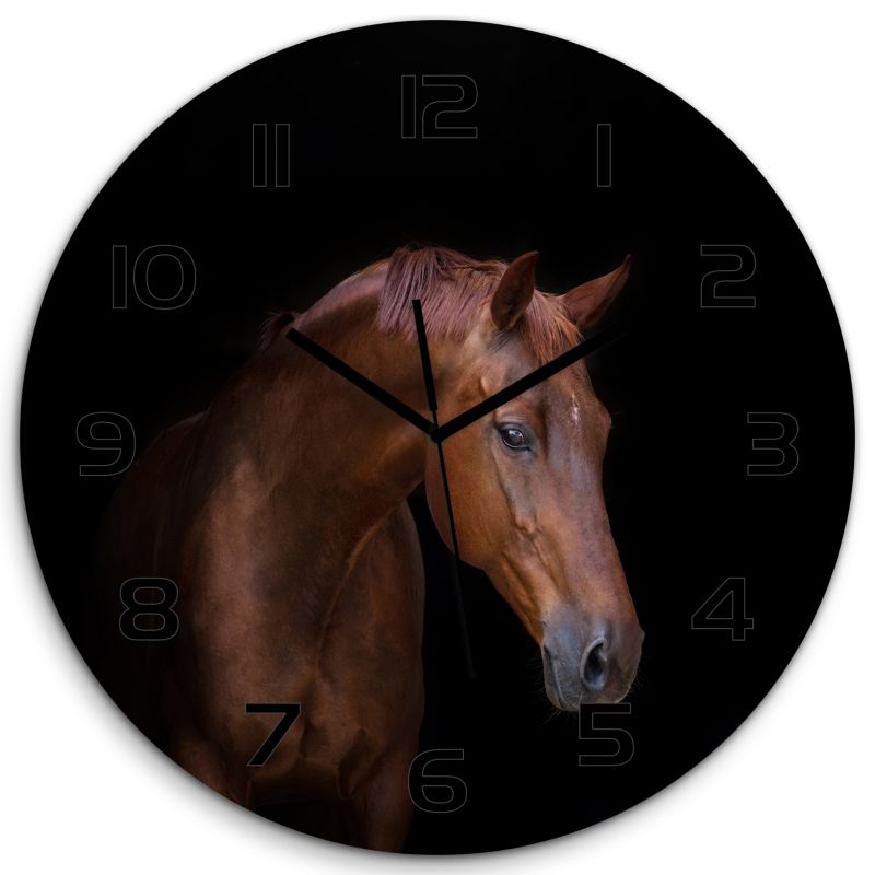 Zegar szklany Tulup Brązowy koń czarne wskazówki fi30 cm cichy 1 szt.