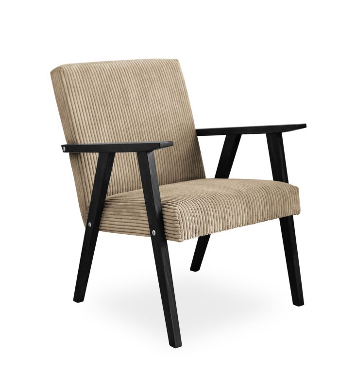 Fotel tapicerowany Bettso Lisek - prl w tkaninie poso na czarnej nodze beżowy 1szt.