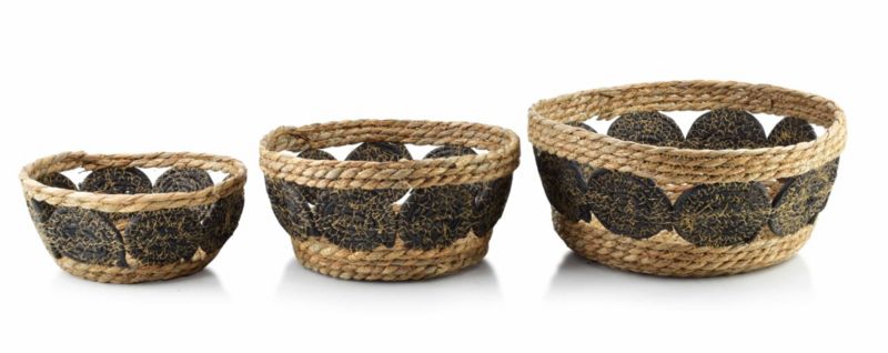 Komplet 3 koszy MONDEX BALI RINGS 30 x 30 x 15 cm brązowo-czarny 1 kpl.