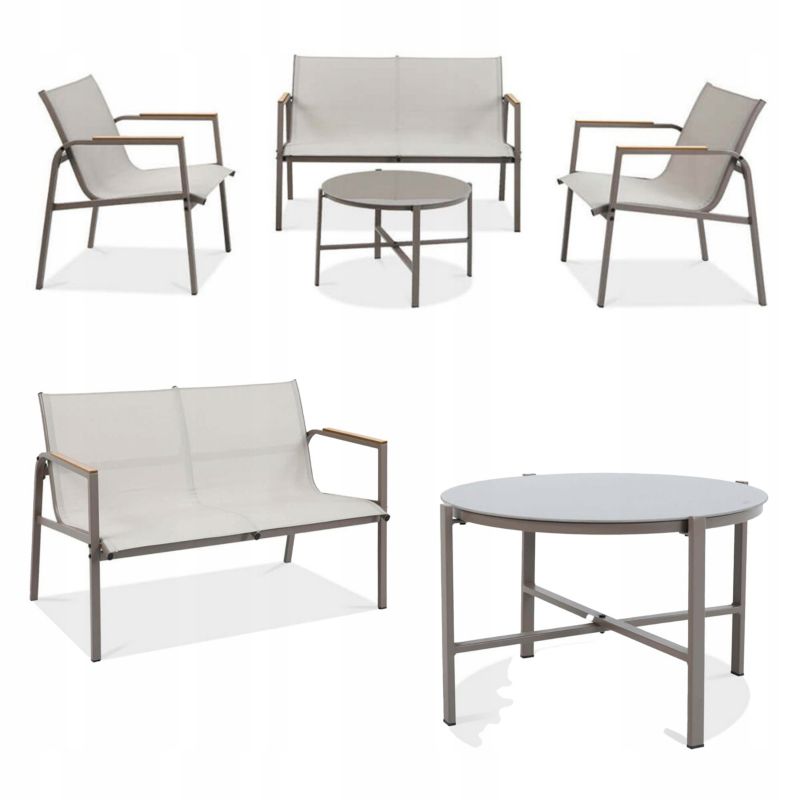 Zestaw Mebli Ogrodowych Tarasowych MANGO 2x Fotel Sofa Stolik kawowy Beżowy 1 szt